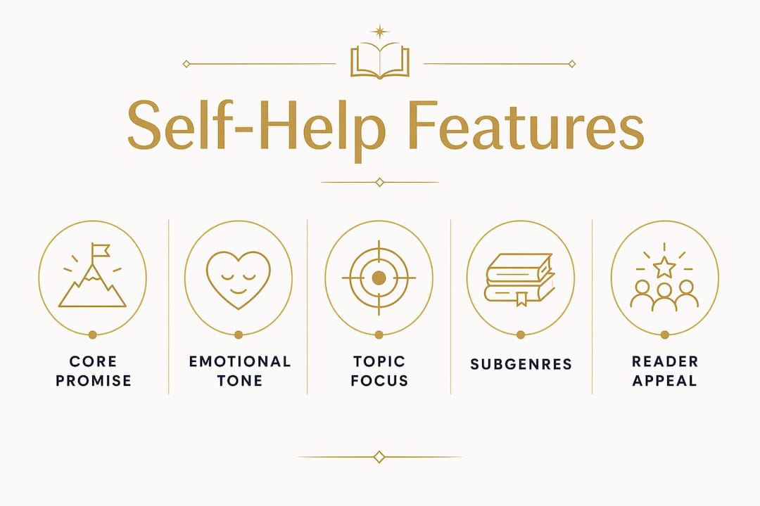 Infographic showing main characteristics of self-help books