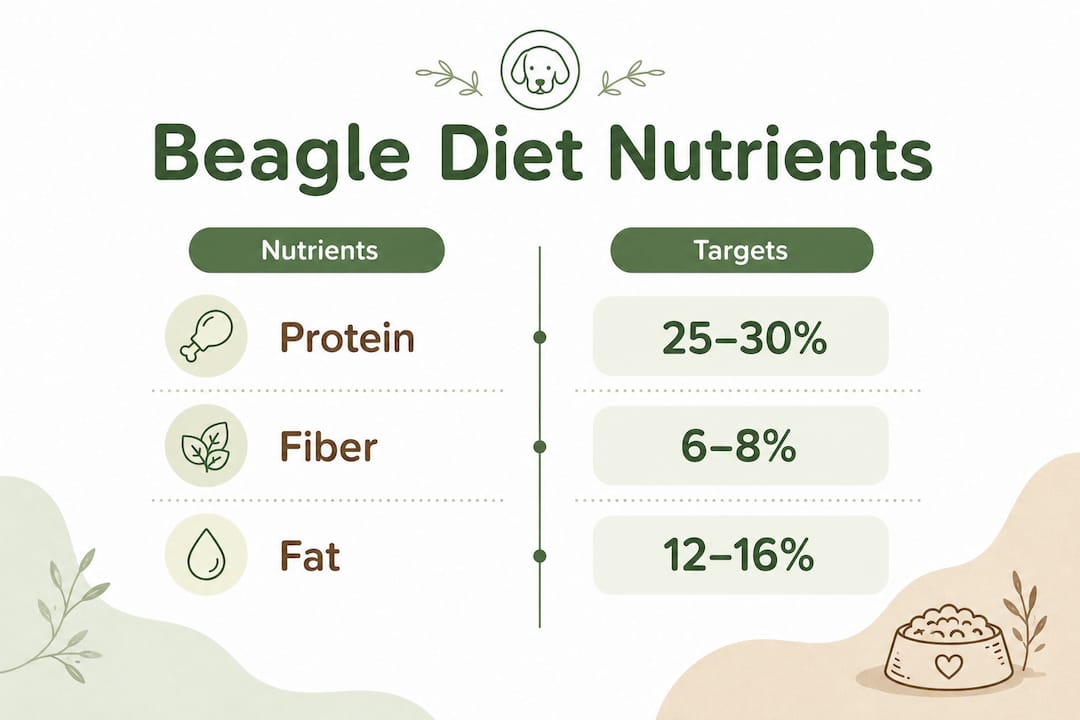 Infographic showing nutrient targets for Beagle diet