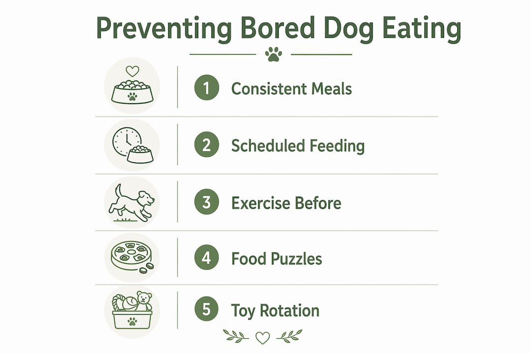 Infographic showing strategies to prevent bored dog eating