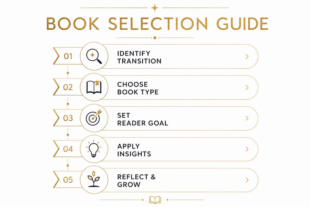 Infographic showcasing steps to select books for transitions