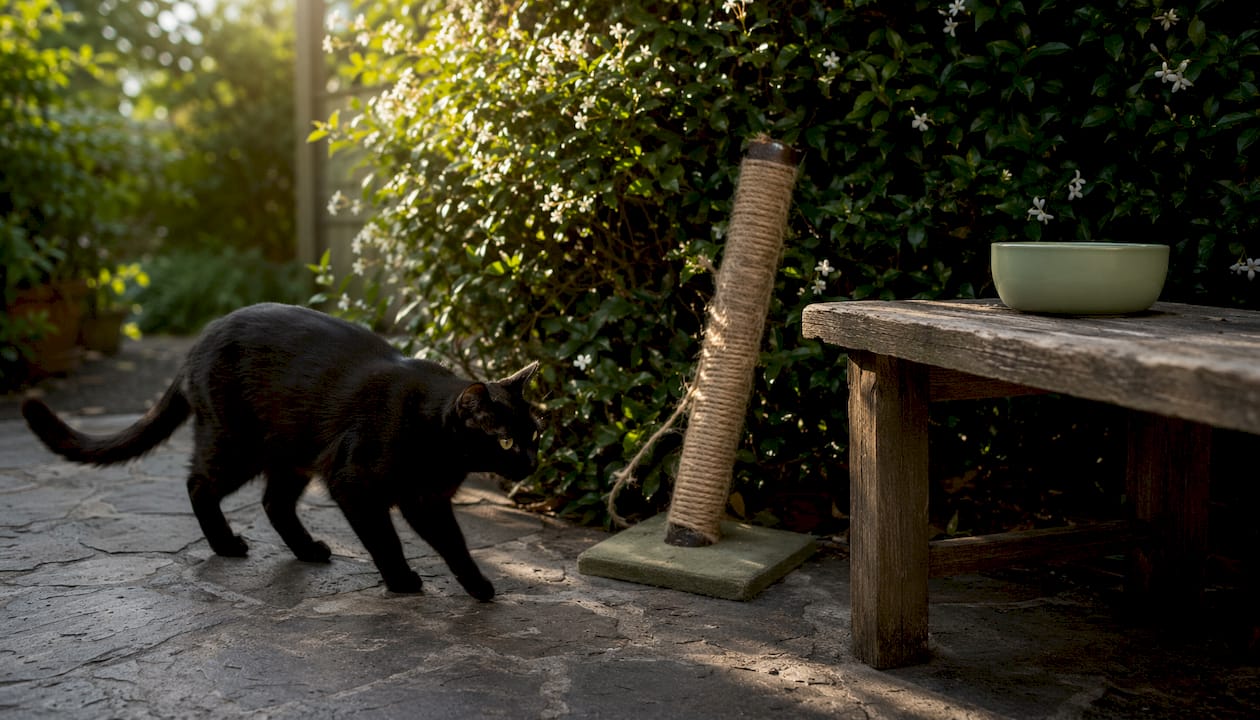 Black cat pacing indoors showing repetitive behavior