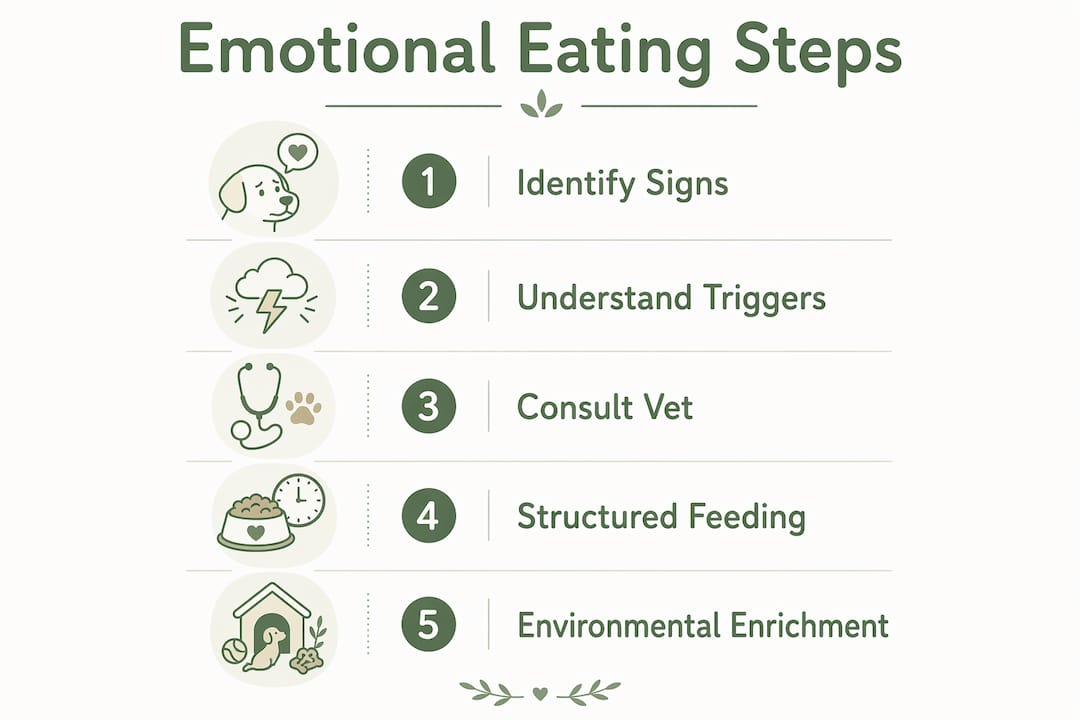 Infographic outlining steps to address emotional eating in pets