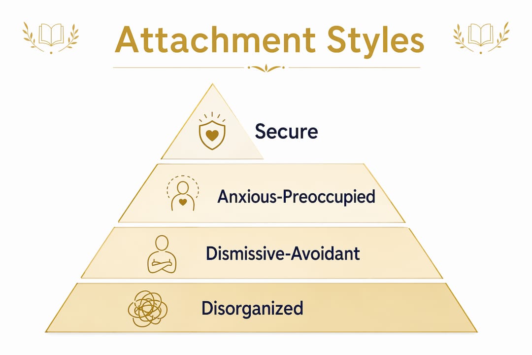 Infographic displaying four core attachment styles in hierarchy layout
