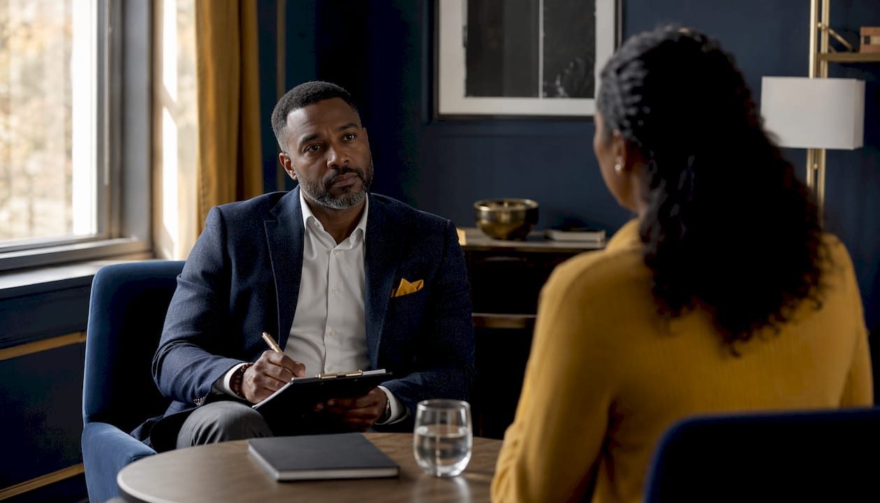 Therapist taking notes in referral session