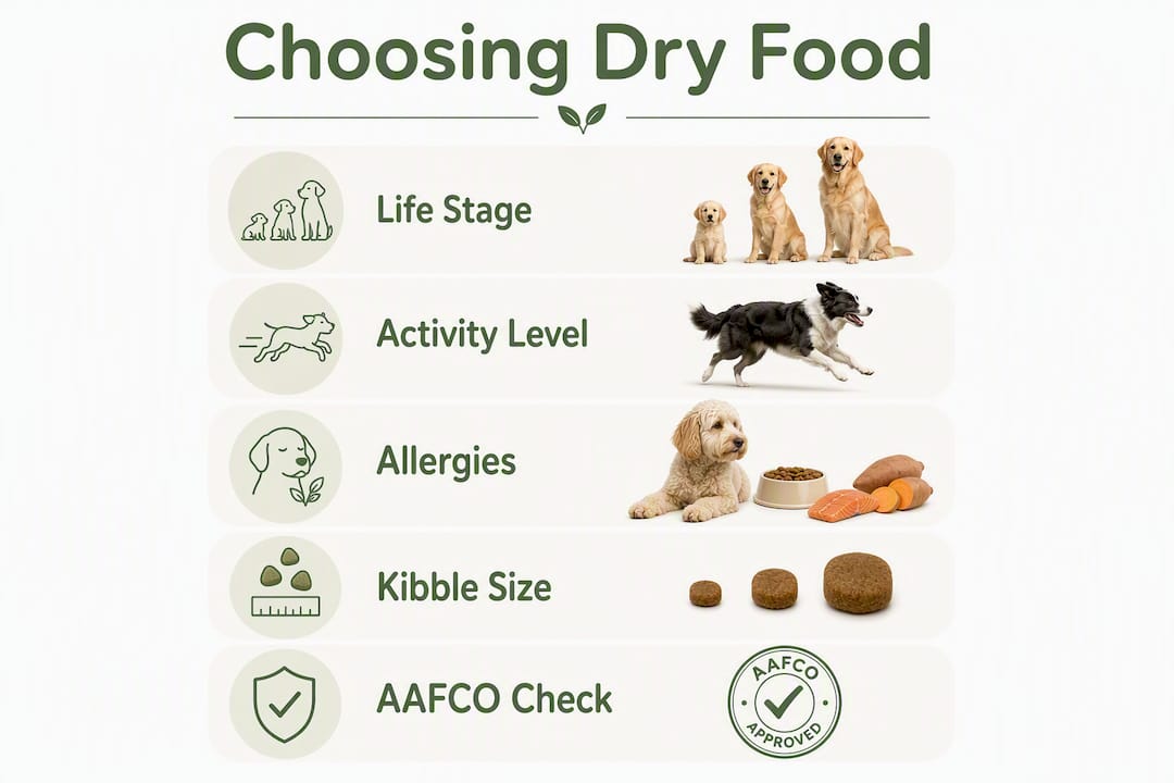 Infographic showing steps to choose dry pet food