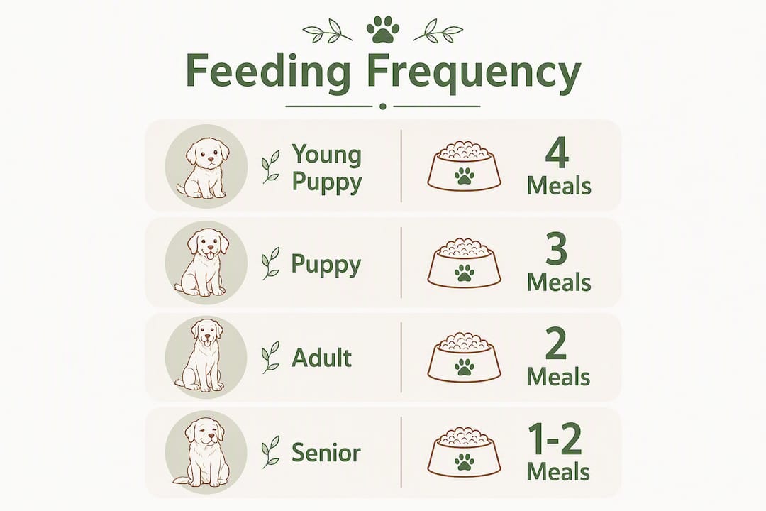 Infographic showing feeding frequency by dog life stage