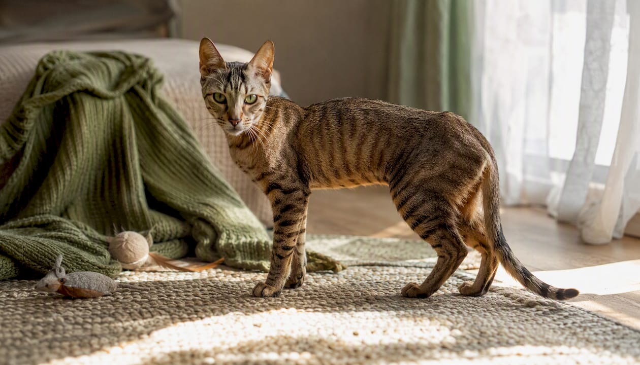 Lean cat showing visible ribs and waist