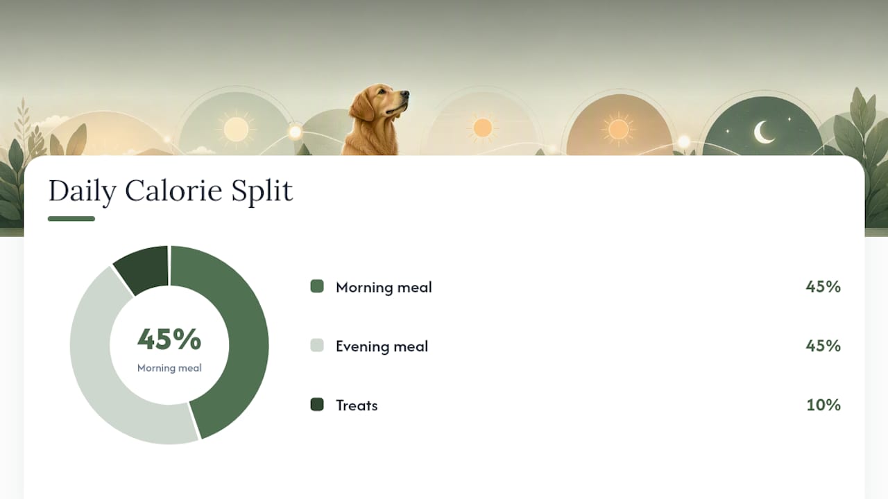 Diagram of dog feeding plan steps and calorie calculations