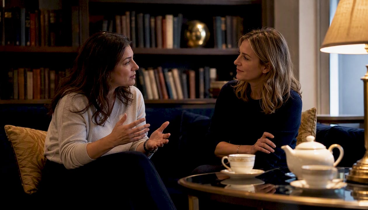 Two women sharing and listening in warm support setting