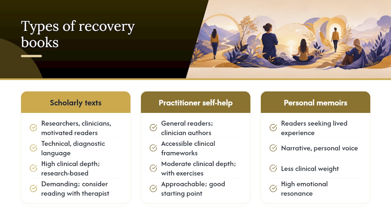 Comparison chart of book types: scholarly, practitioner, memoir
