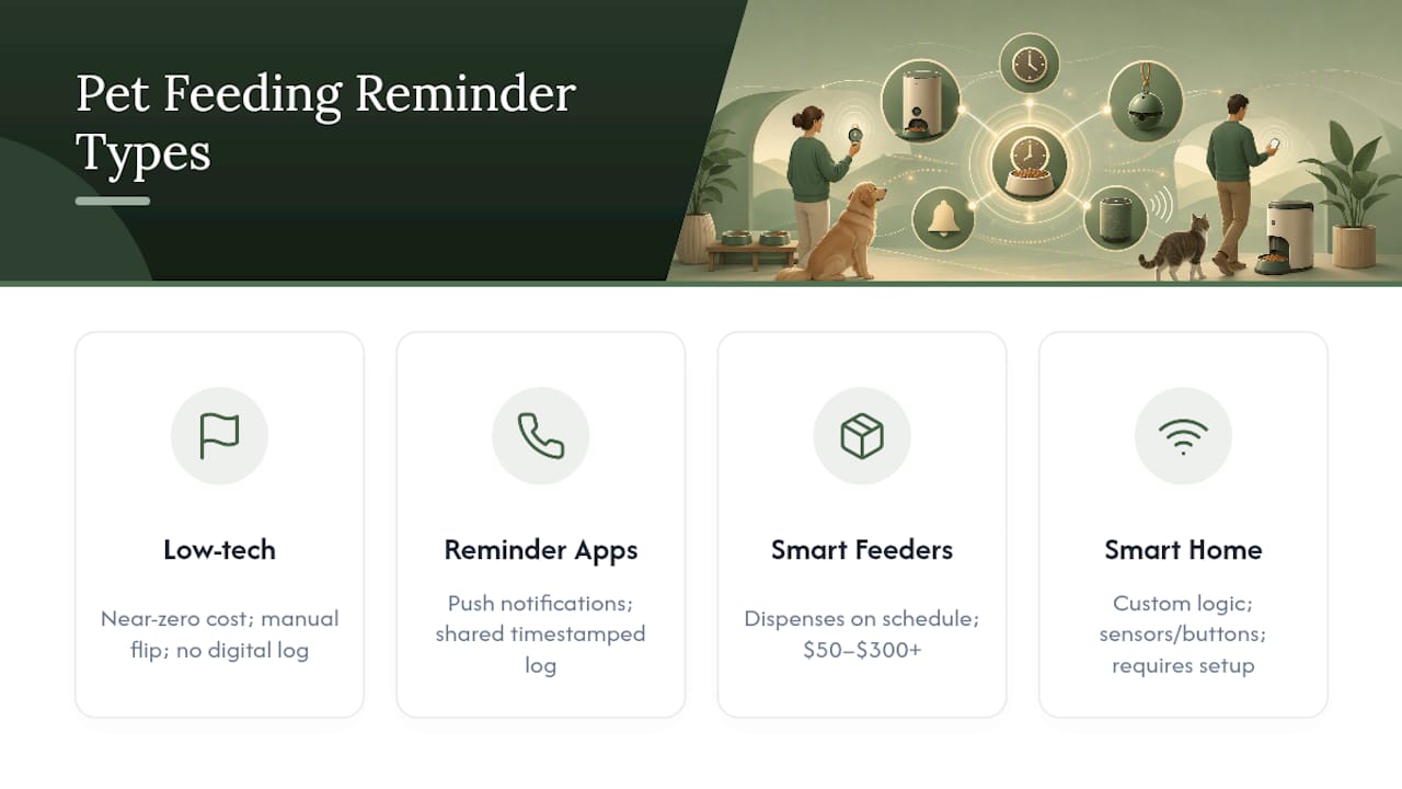 Comparison diagram of four pet feeding reminder system types