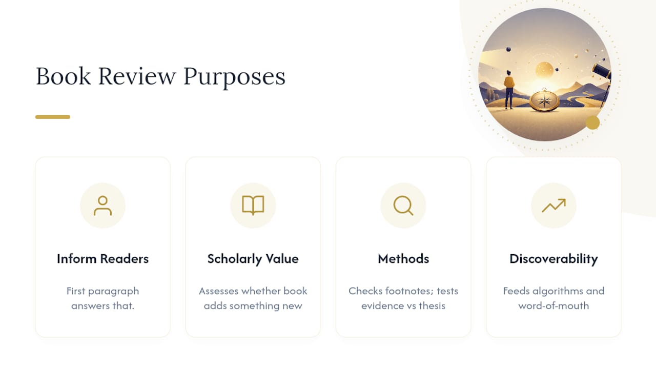 Diagram showing four purposes of book reviews