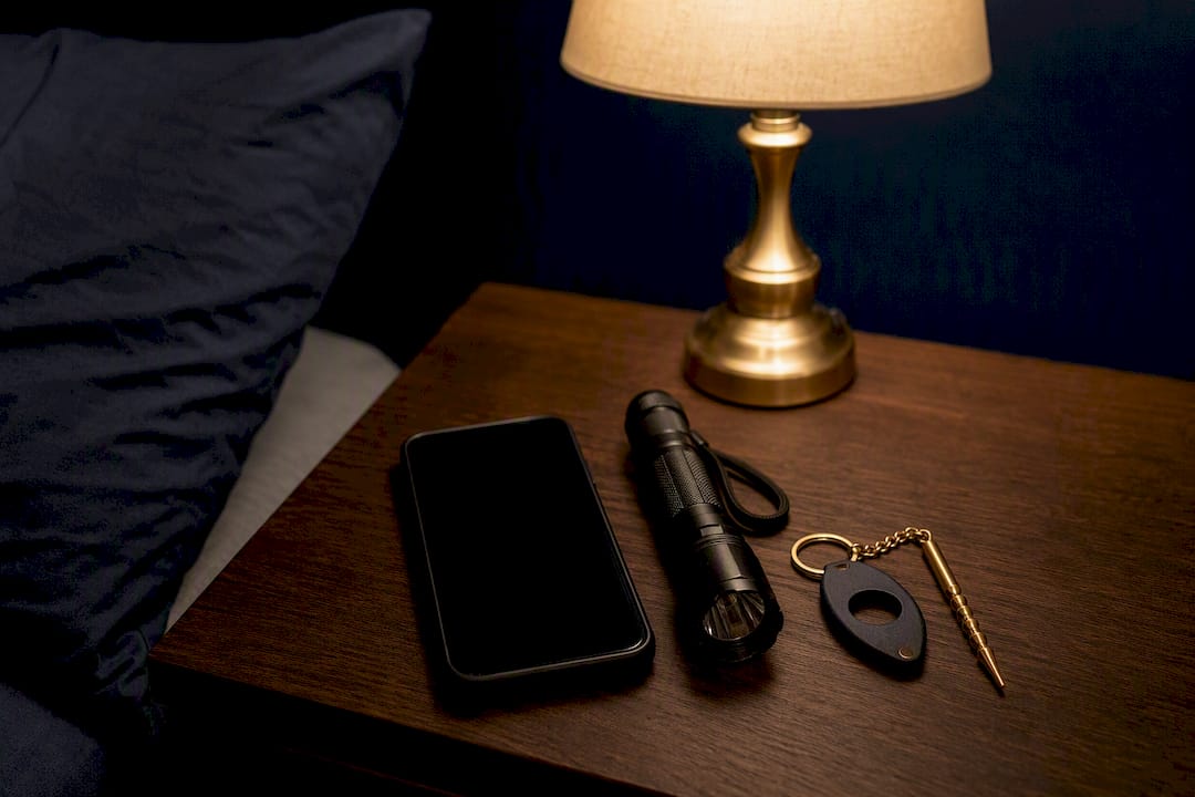 Safety tools on bedside table