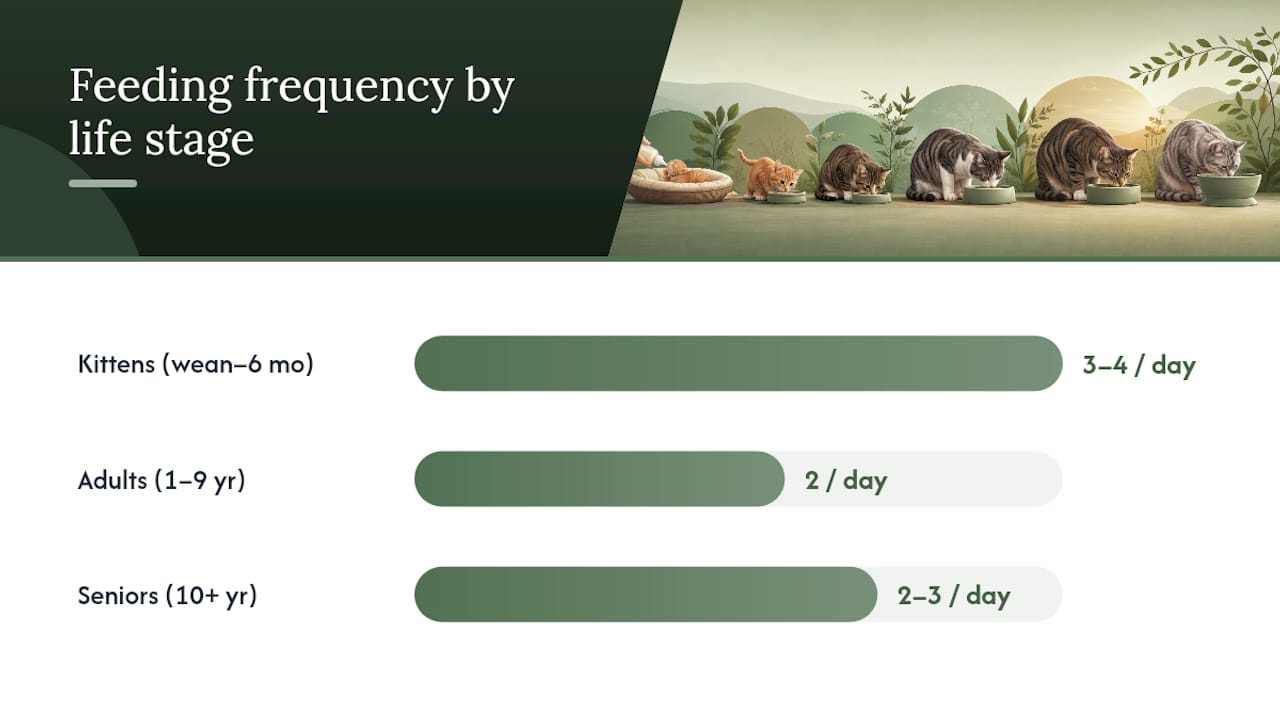Comparative feeding frequency chart by cat life stage
