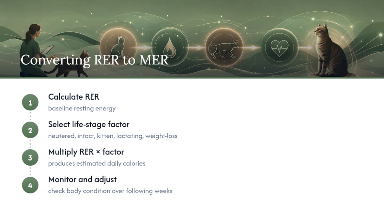 Turning RER Into Daily Feeding Calories (MER) — overview diagram