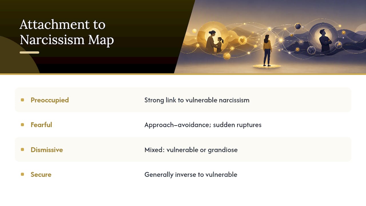 Attachment styles mapped to narcissism types