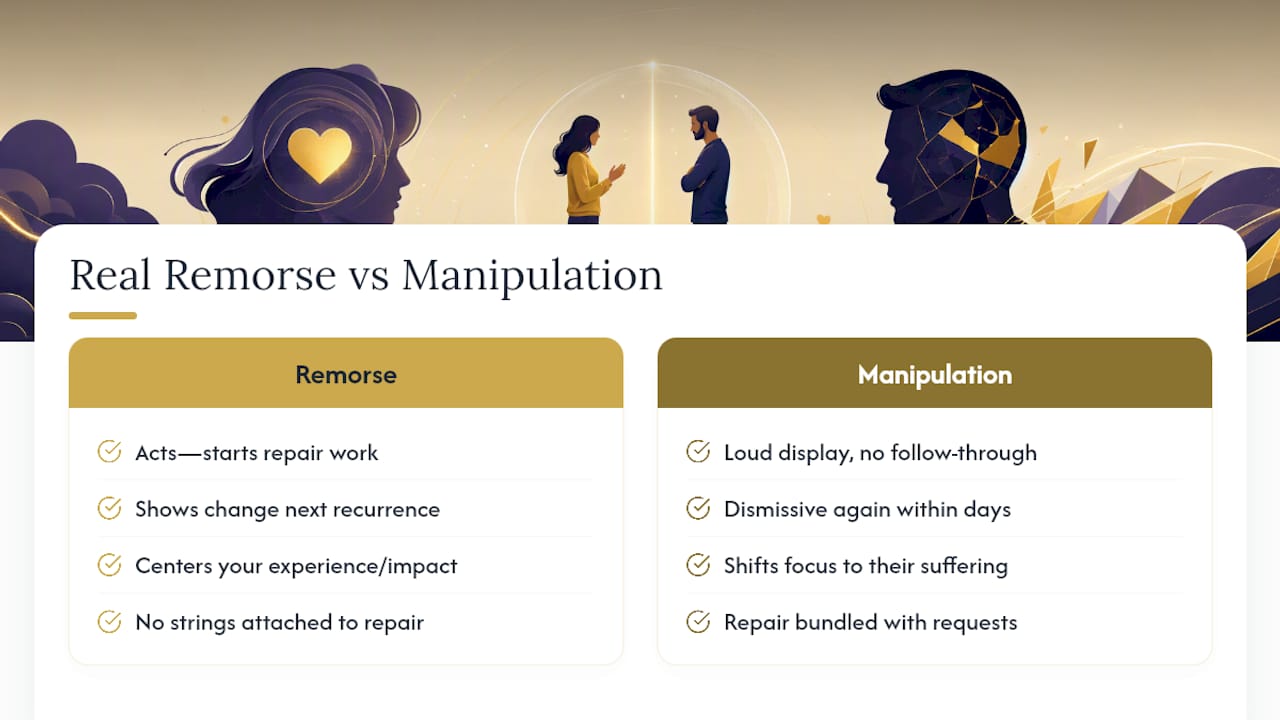 Genuine remorse versus manipulative apology comparison