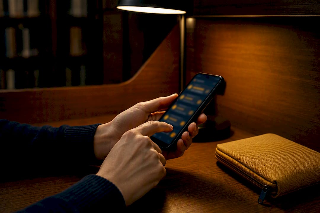 Hands securing an account on separate device