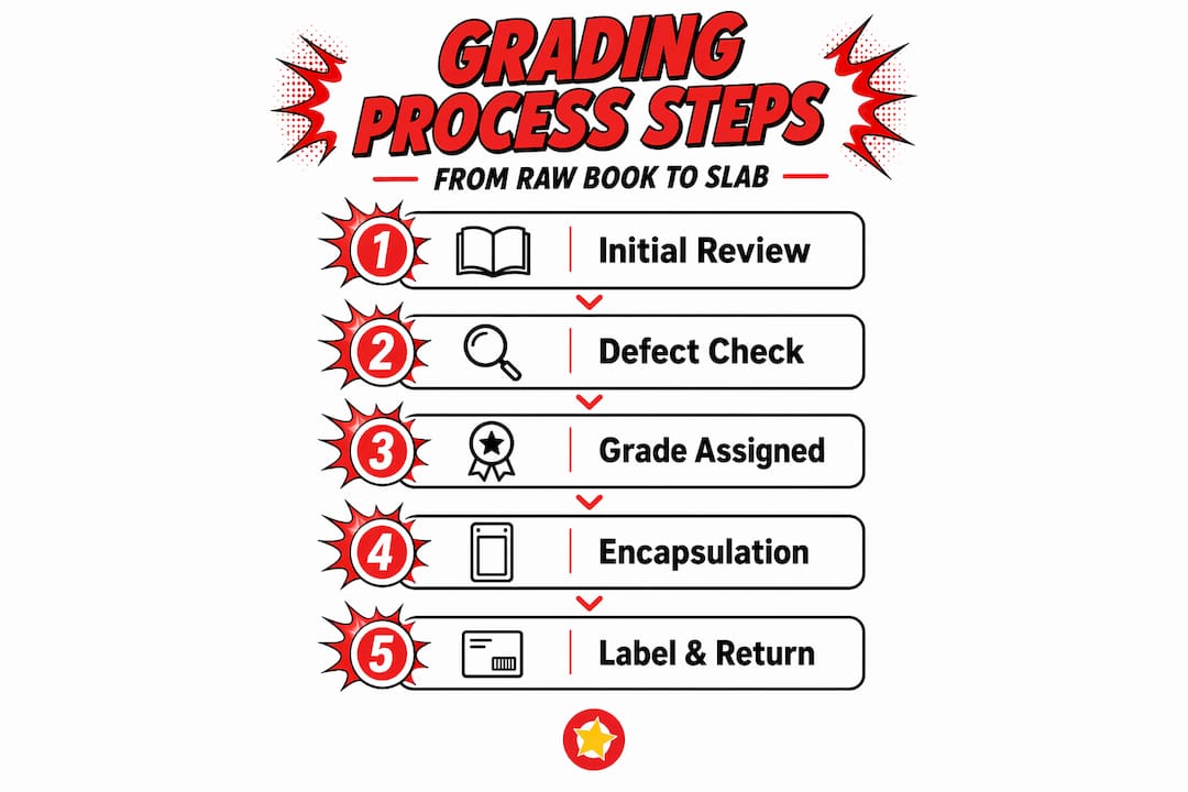 Infographic showing five comic grading steps