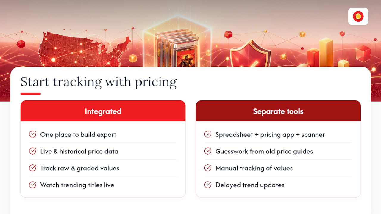 Start Tracking Your Collection With Real Pricing Data — overview diagram