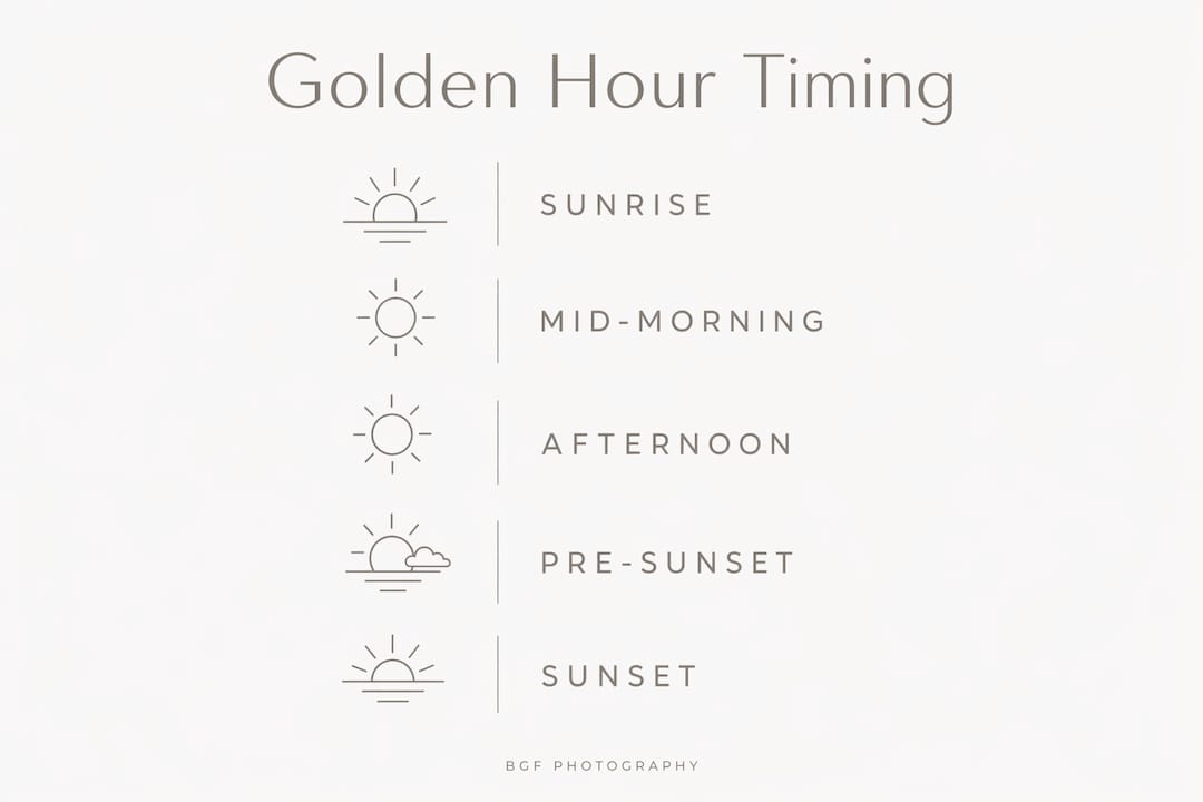 Infographic showing golden hour timing stages in Rochester