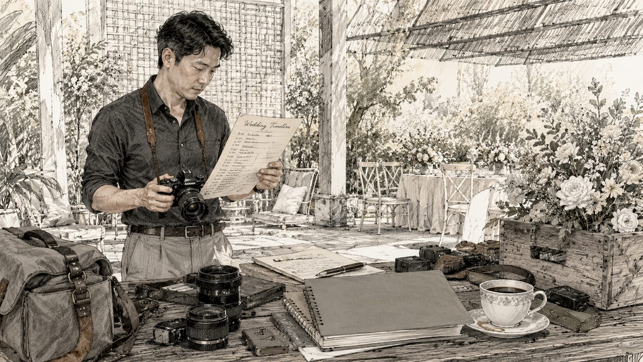 Photographer planning candid wedding shots
