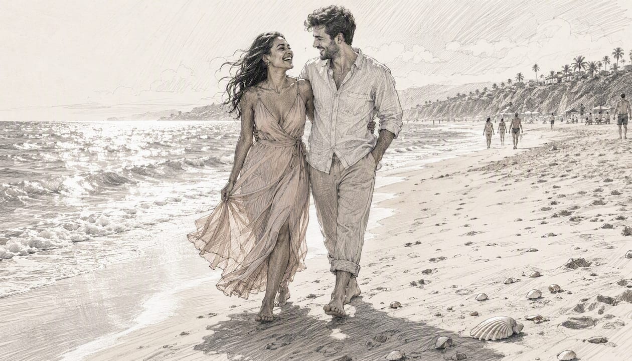 Couple walking and warming up before photo session