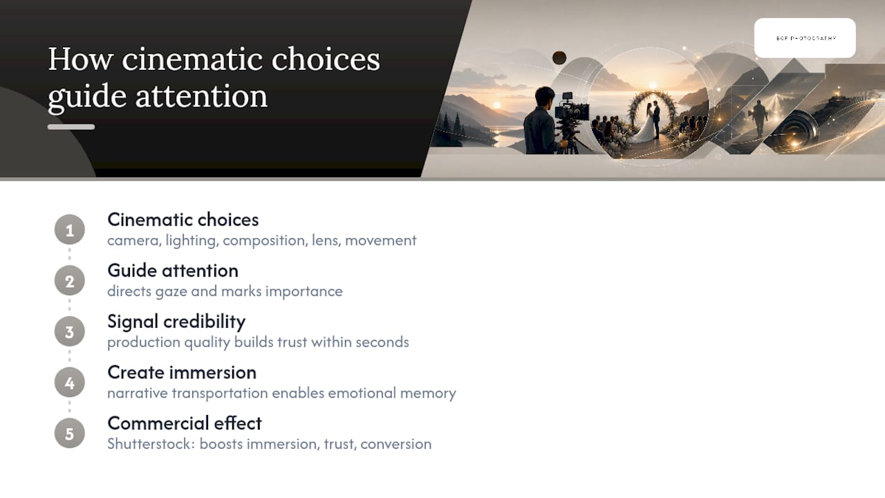 Why does cinematic videography change how viewers pay attention? — overview diagram