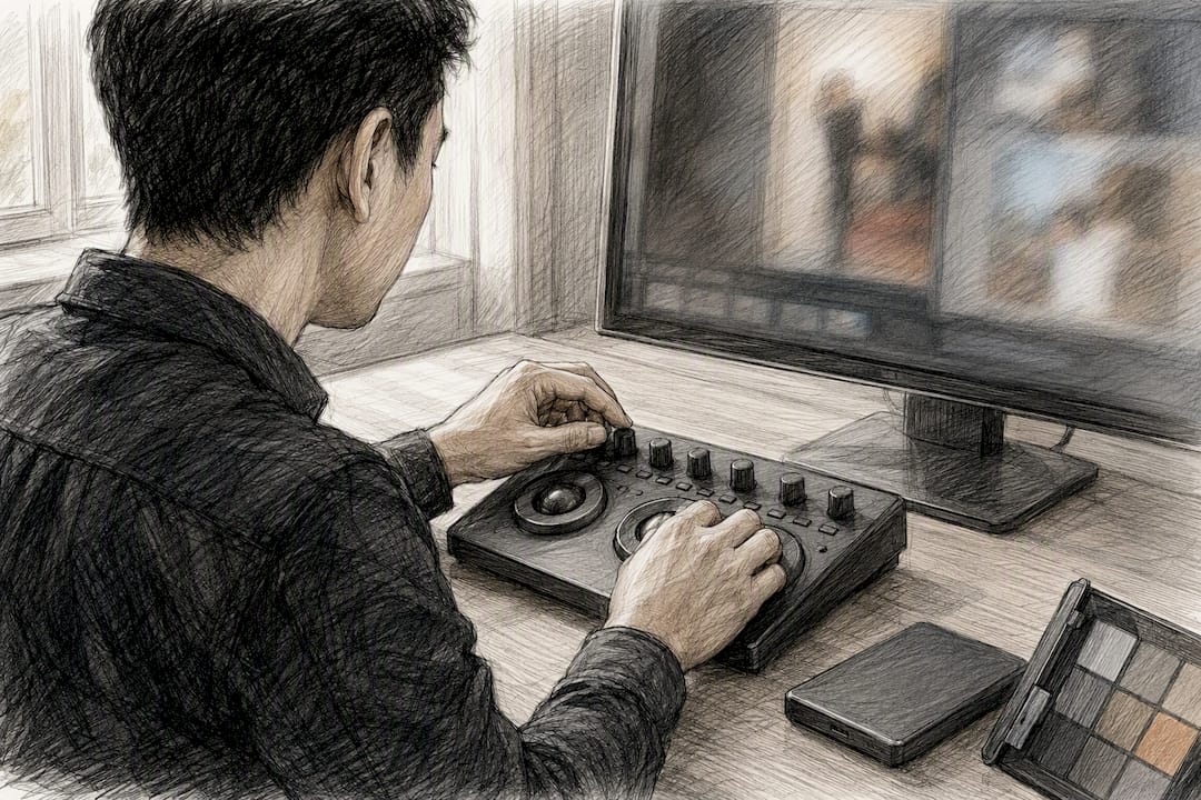 Photographer adjusting raw photo colors