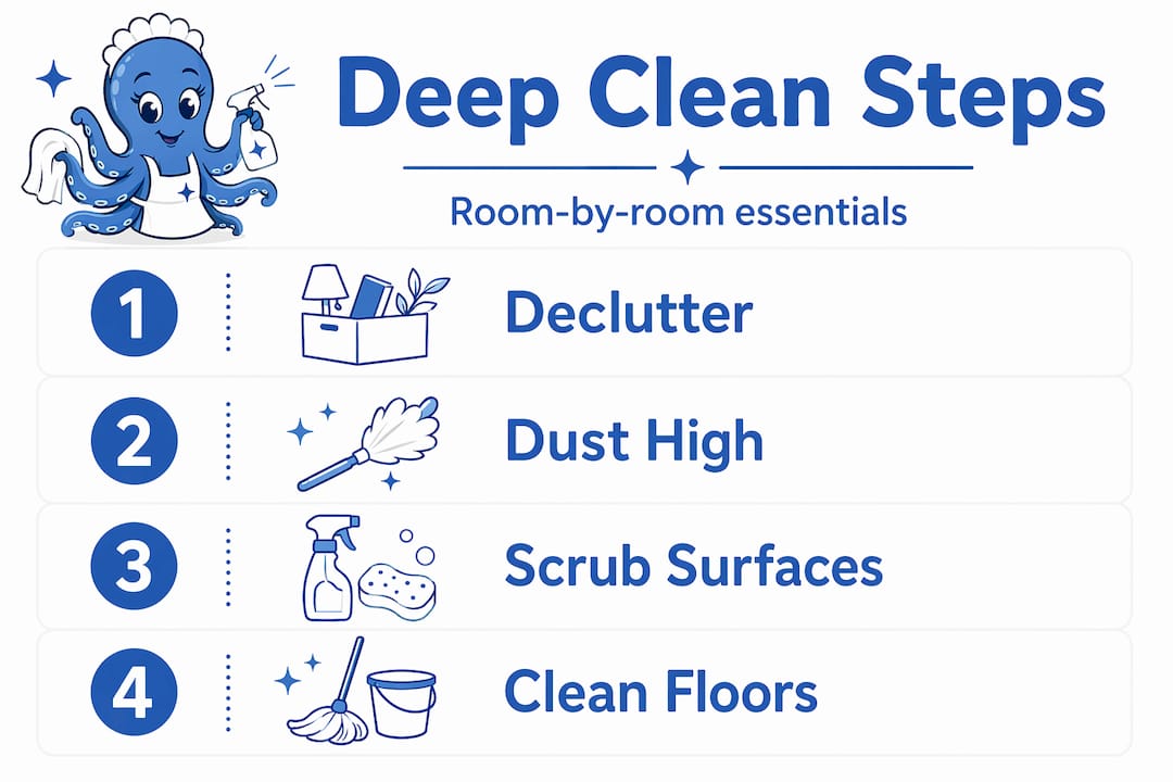 Infographic with four deep cleaning checklist steps