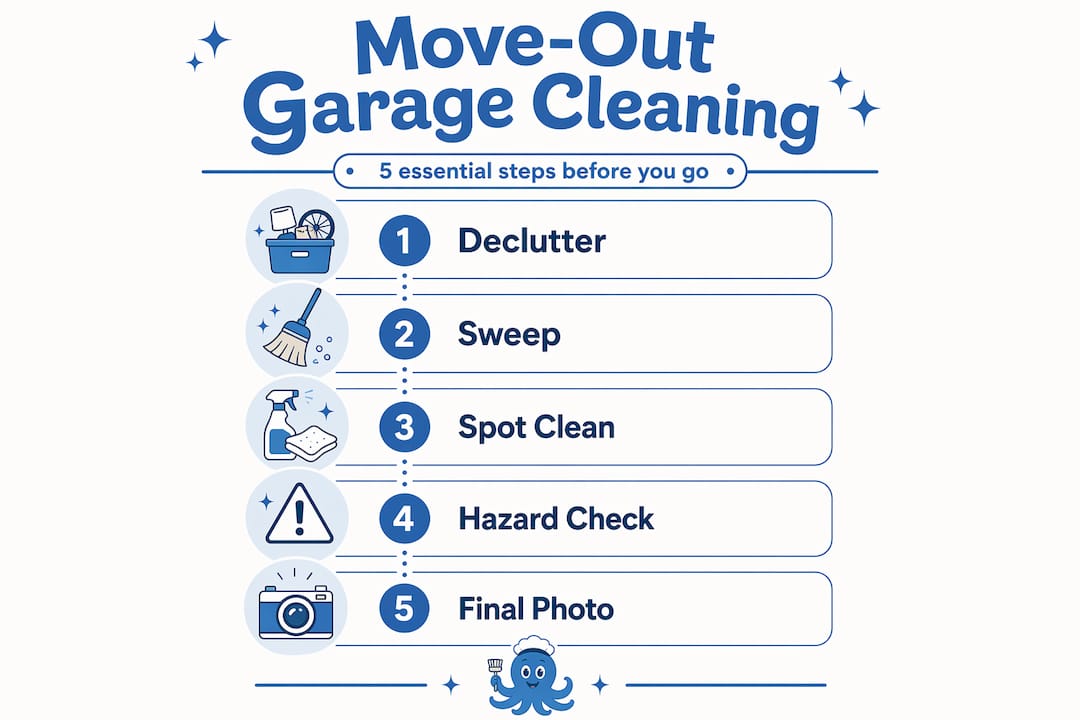 Infographic with five steps for garage move-out cleaning