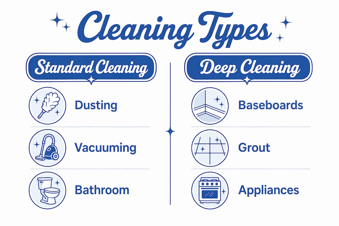 Infographic comparing standard and deep cleaning tasks