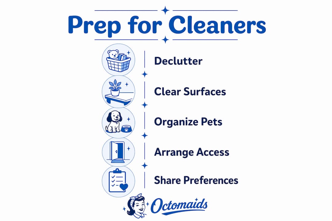 Infographic showing steps to prepare home for cleaning