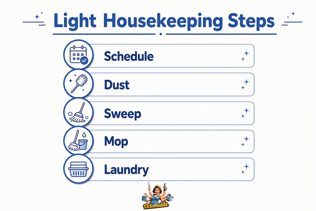 Infographic showing steps of light housekeeping