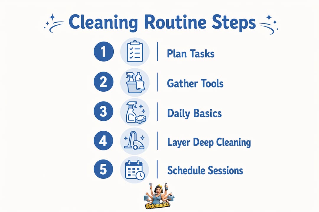 Infographic showing weekly cleaning steps
