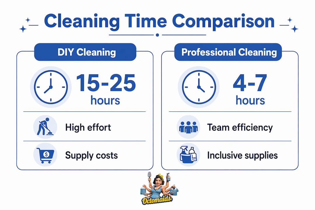 Infographic comparing DIY and professional cleaning times