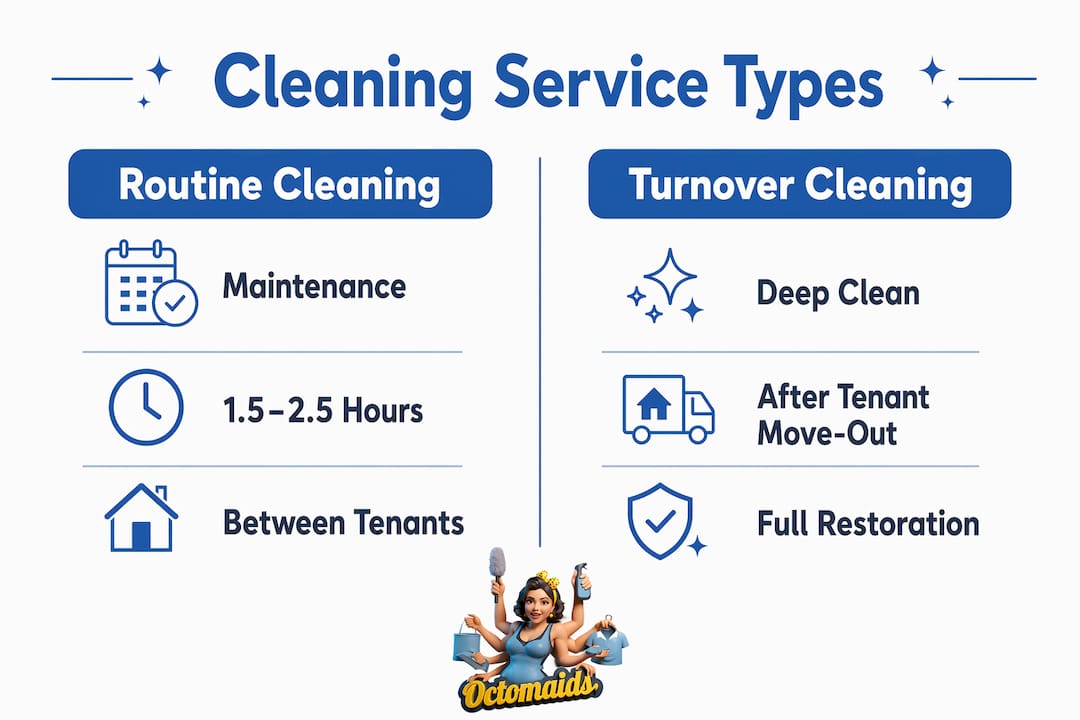 Infographic contrasting routine and turnover cleaning types