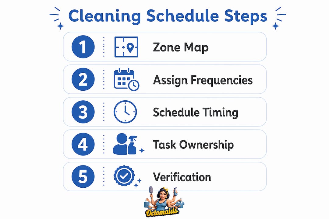 Infographic illustrating steps in office cleaning schedule creation