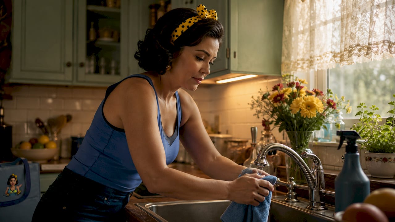 Person cleaning kitchen sink
