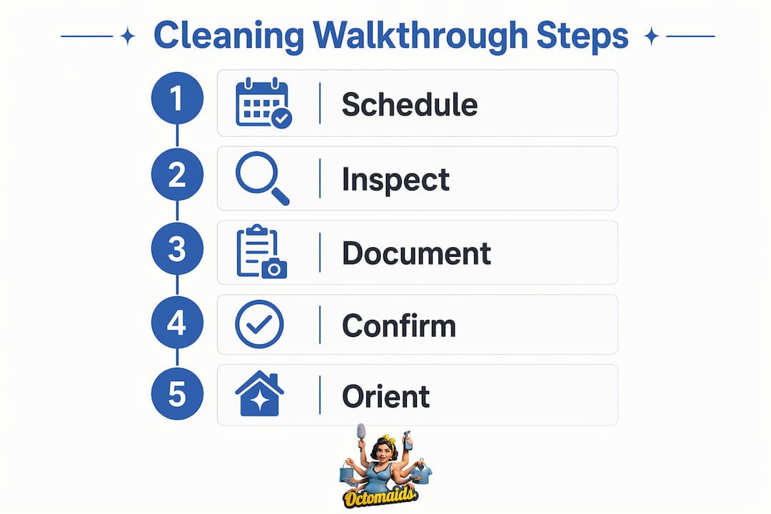 Infographic showing cleaning walkthrough steps