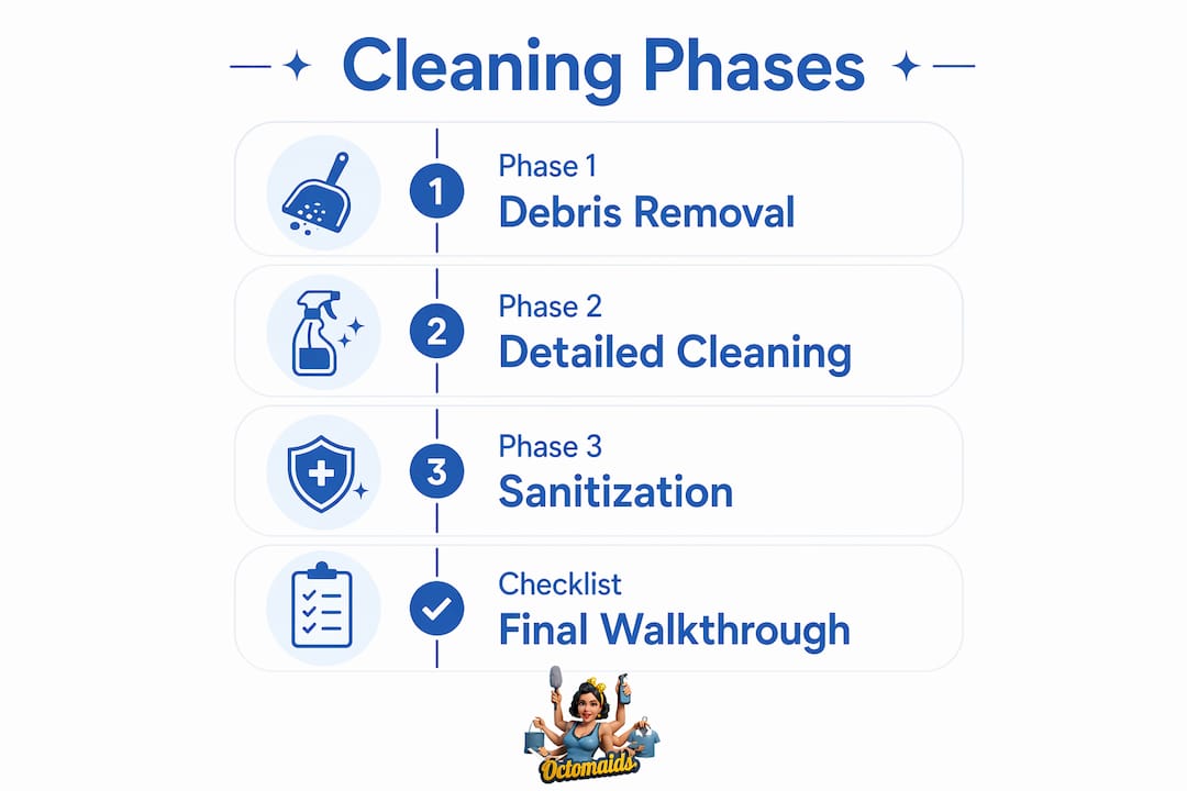 Infographic illustrating post-event cleaning phases