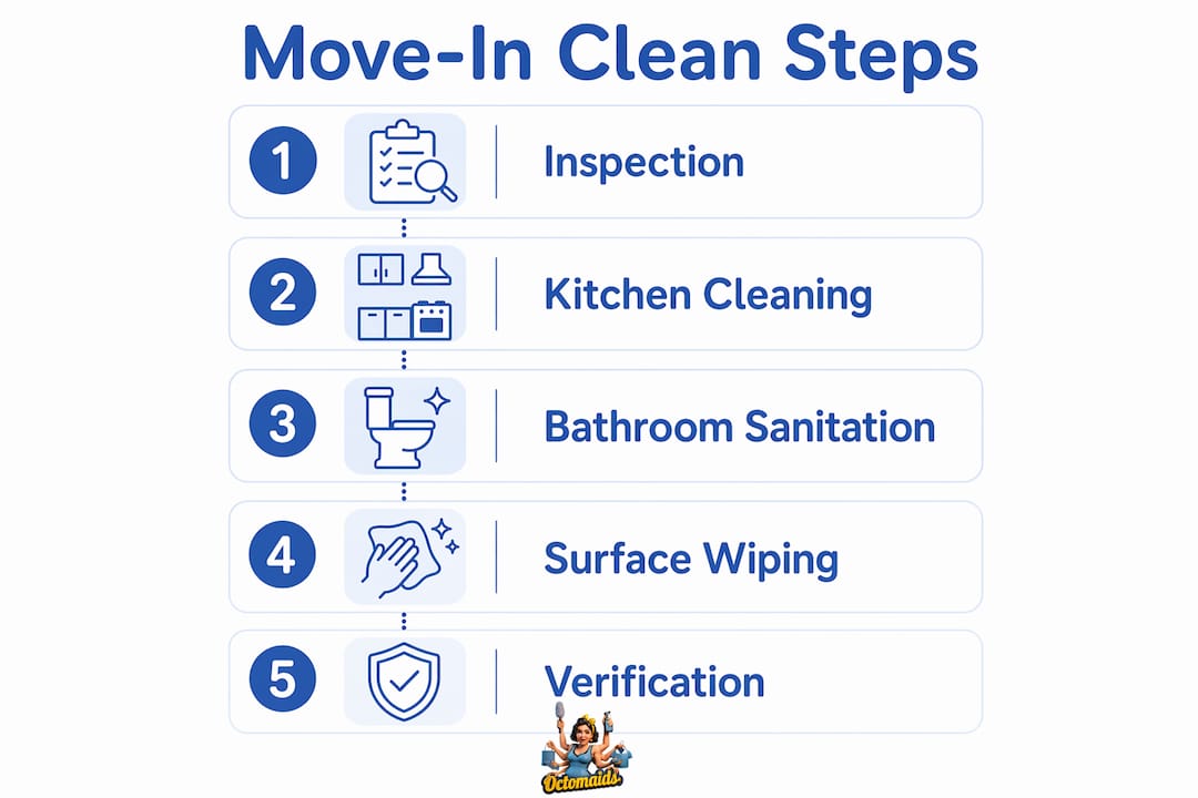 Infographic showing essential components of move-in cleaning steps