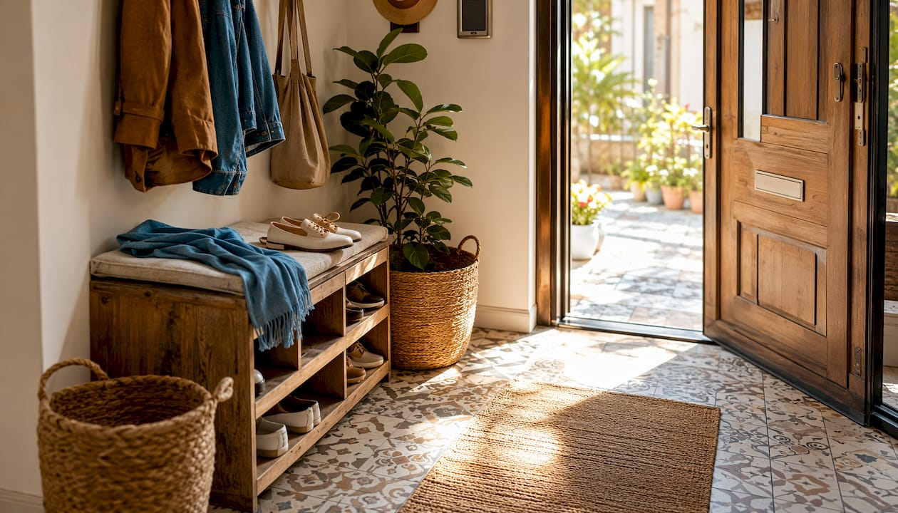 Organized home entryway with storage solutions