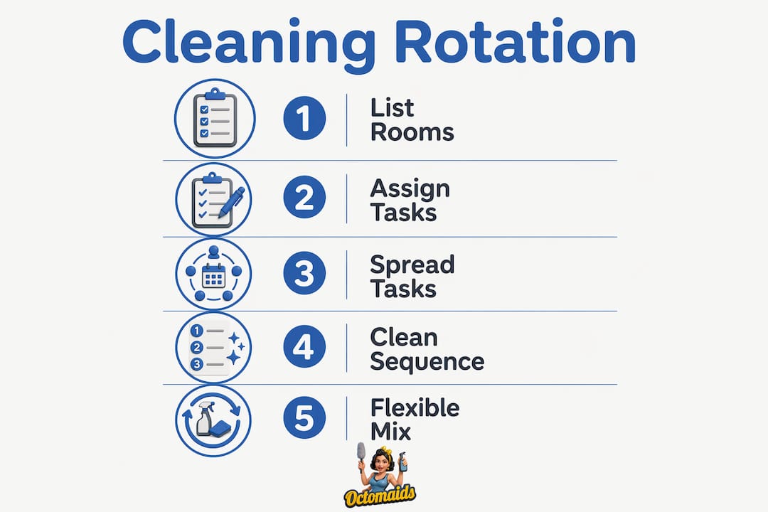 Infographic illustrating step-by-step cleaning rotation schedule
