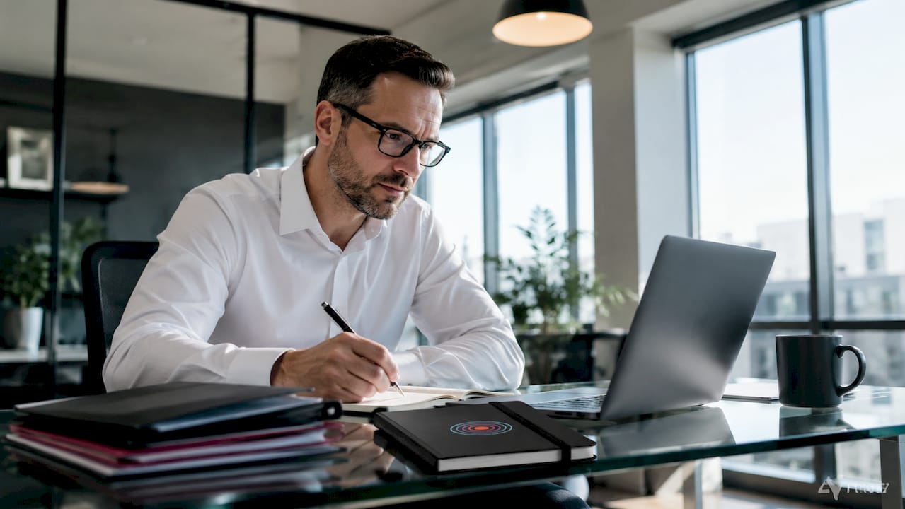 Abogado que utiliza inteligencia artificial en su trabajo diario en un despacho