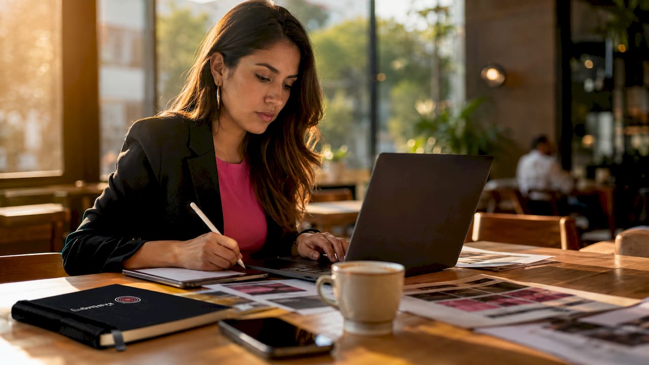 Mujer utilizando inteligencia artificial para captar nuevos clientes