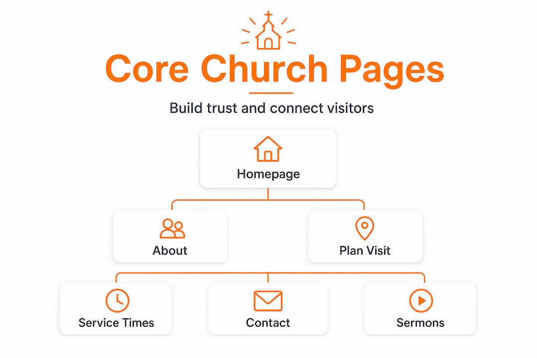 Hierarchy infographic of core church website pages