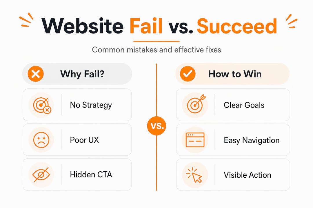 Infographic comparing failing vs. successful websites