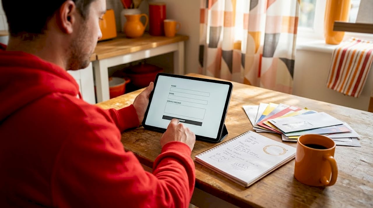 Client fills simple contact form at home