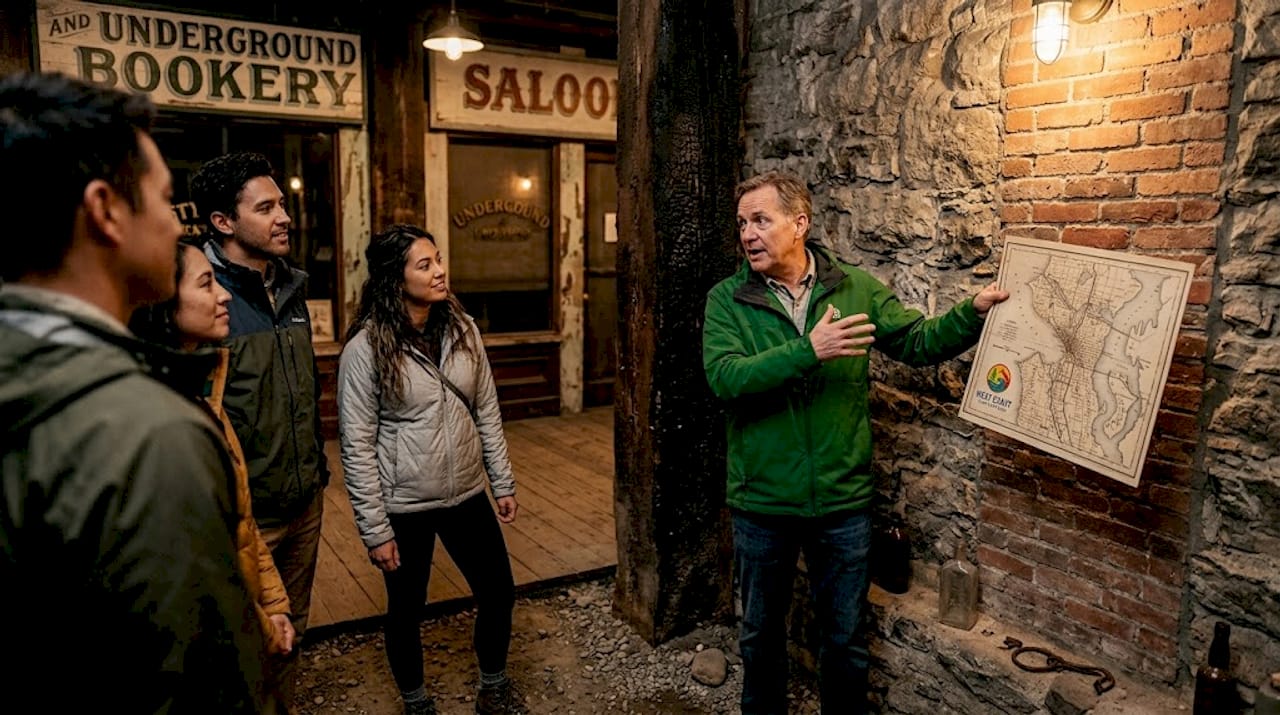 Tour group explores Seattle underground tour site